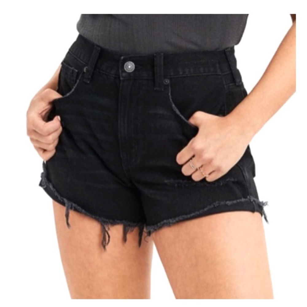 AMERICAN EAGLE WOMEN HI RISE FESTIVAL CUT OFF JEAN SHORTS 6 BLACK STRETCH RETRO